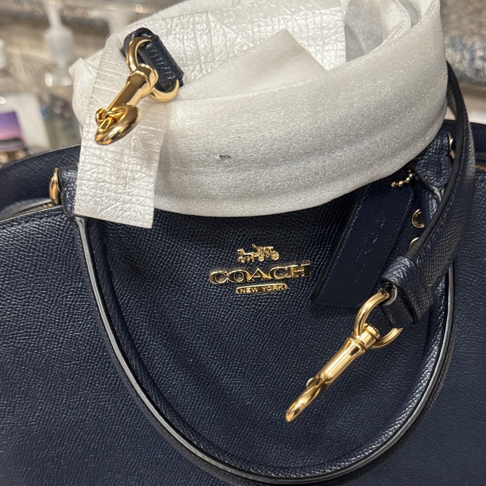Coach Almost New Navy Leather Satchel with Gold Details - Picture 6 of 6